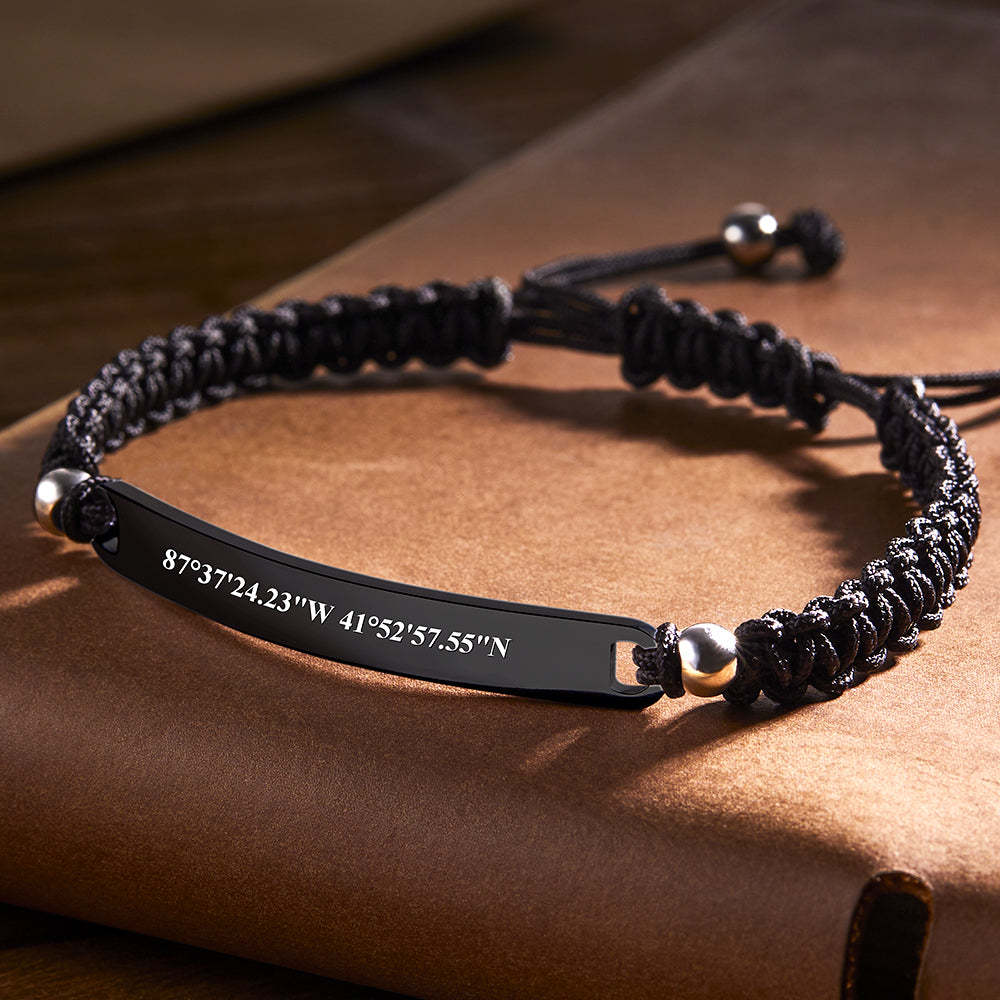 Custom Latitude and Longitude Coordinates Braid Bracelet Gifts for Him - 