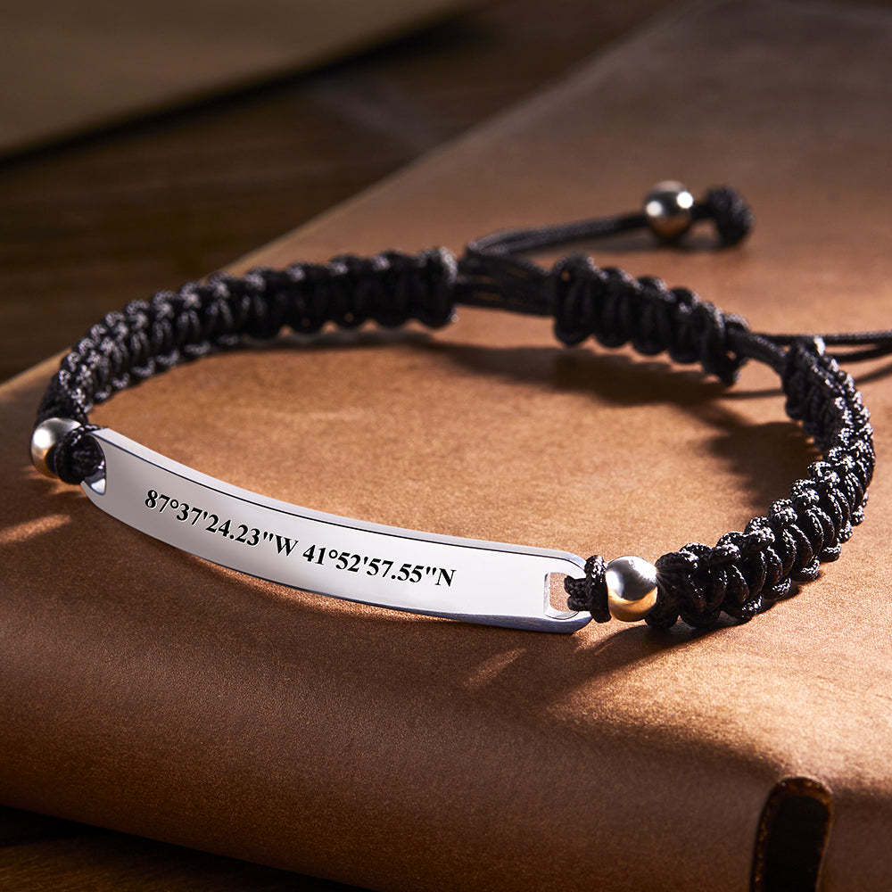 Custom Latitude and Longitude Coordinates Braid Bracelet Gifts for Him - 