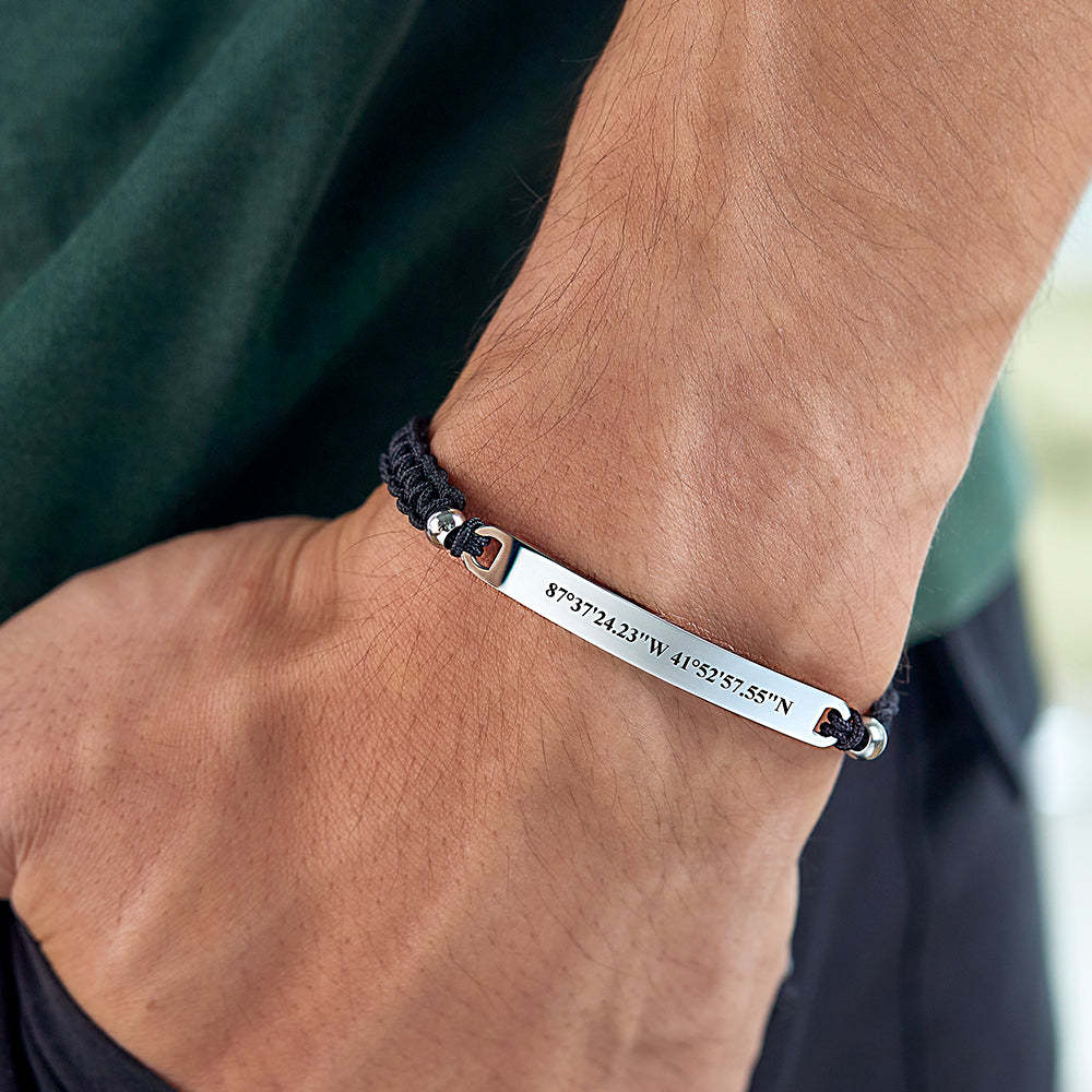 Custom Latitude and Longitude Coordinates Braid Bracelet Gifts for Him - 