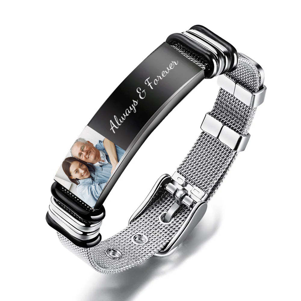 Memorial Gifts Custom Bracelet Photo Engraved Stainless Steel Bracelet - 