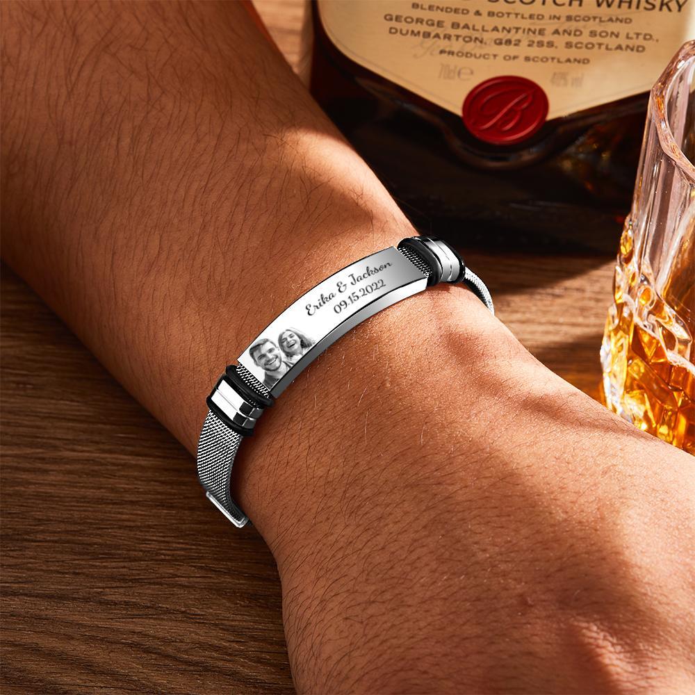 Custom Men's Stainless Steel Bracelet Save the Special Day Anniversary Gift - 