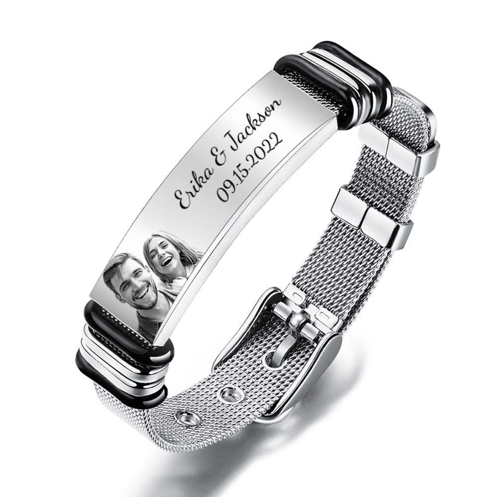 Custom Men's Stainless Steel Bracelet Save the Special Day Anniversary Gift - 
