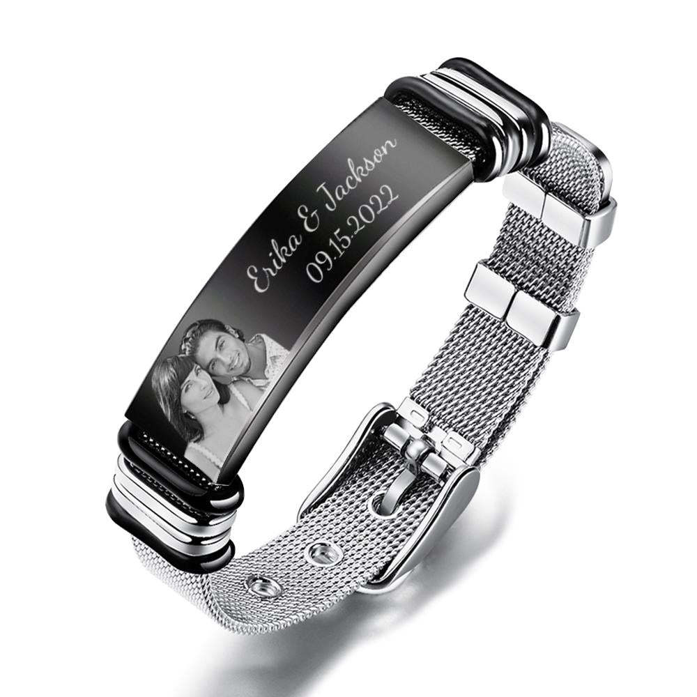 Custom Men's Stainless Steel Bracelet Save the Special Day Anniversary Gift - 