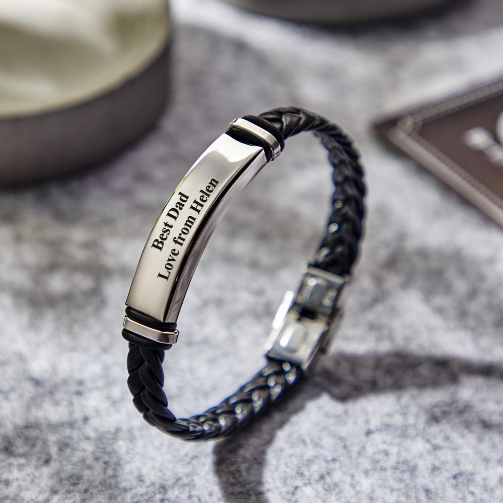 Father's Day Gifts Custom Engraved Leather Bracelet Best Dad Men's Bracelet Commemorative Gift - 