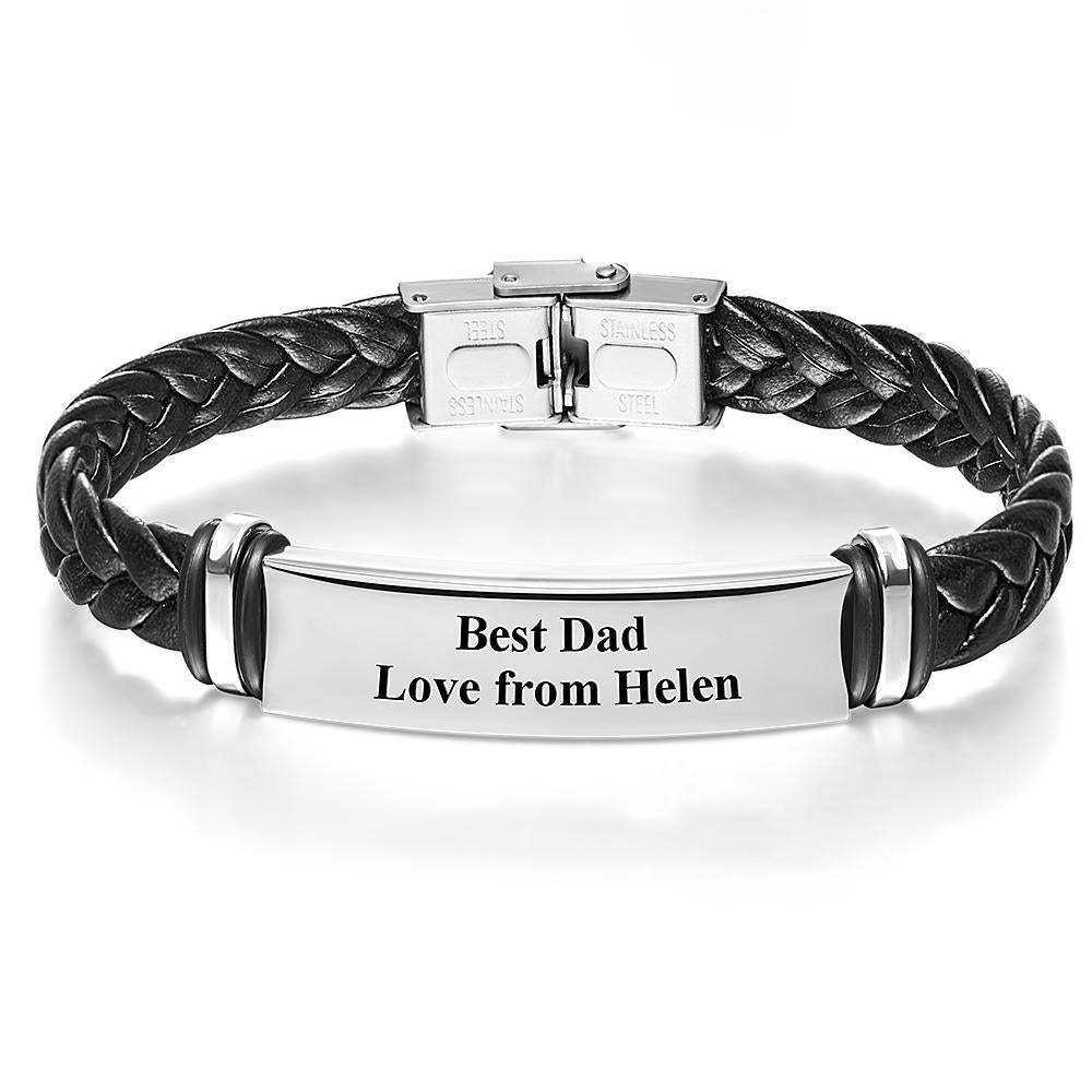 Father's Day Gifts Custom Engraved Leather Bracelet Best Dad Men's Bracelet Commemorative Gift - 