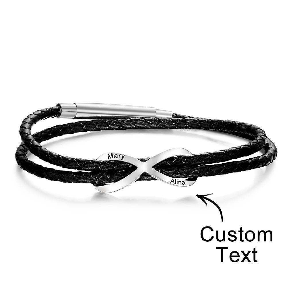Engraved Infinity Sign Bracelet Set Personalized Leather Bracelet For CouplesValentine's Day - 