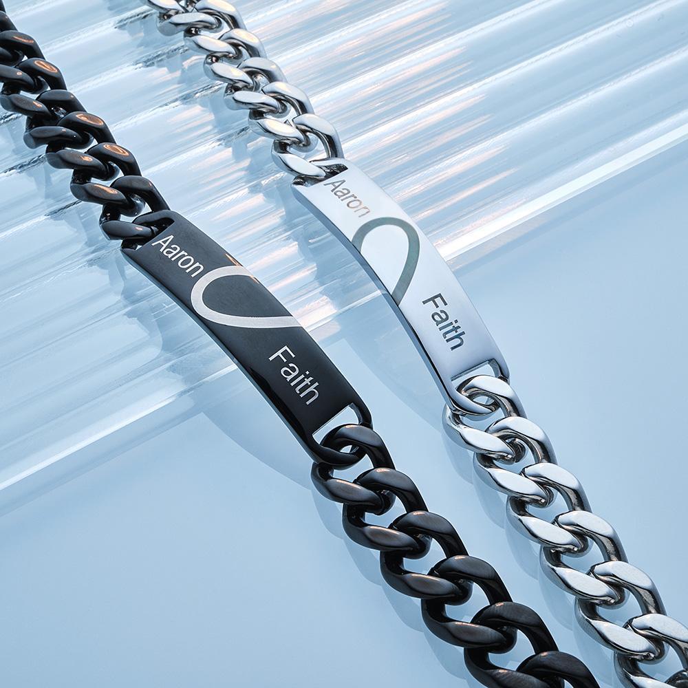 Engraved Couple Bracelet Personalized Unique Love Heart Wide Chain BraceletValentine's Day - 