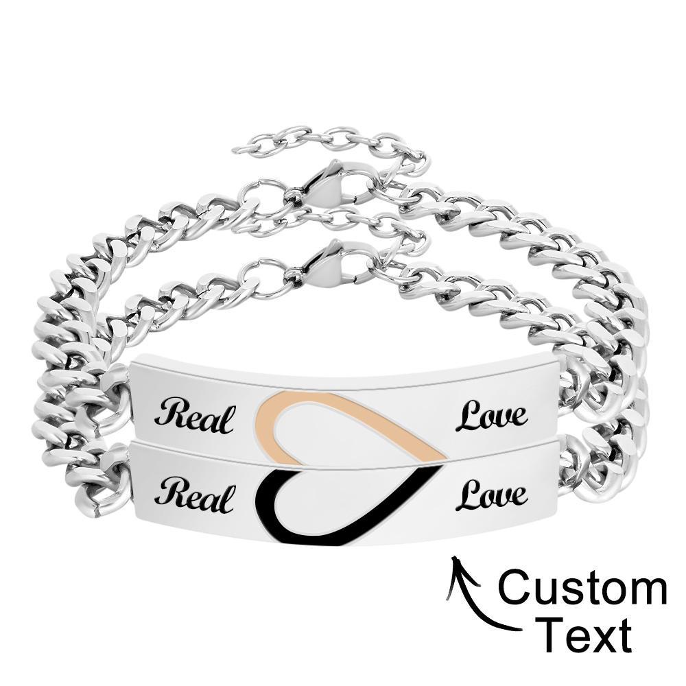 Engraved Couple Bracelet Personalized  Love Heart Wide Chain BraceletValentine's Day - 