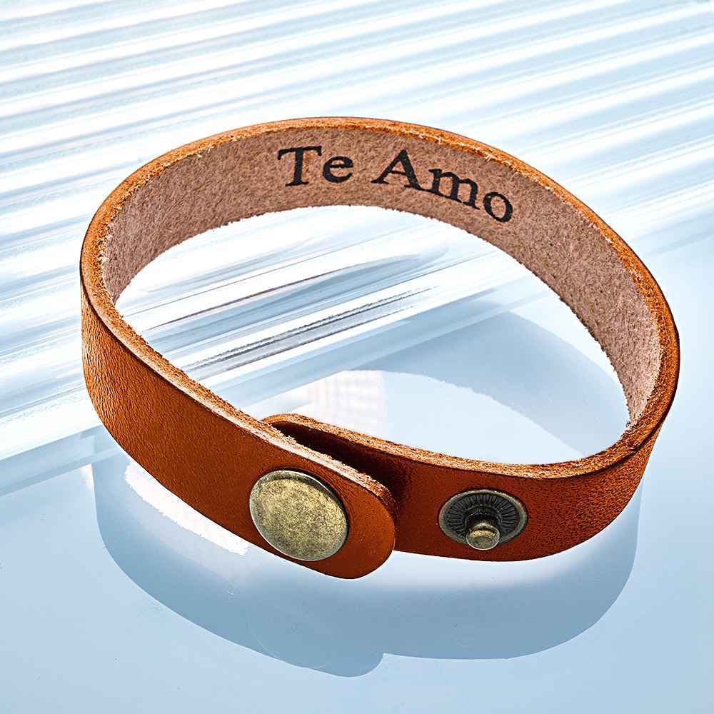 Engraved Leather Bracelet Personalized Vintage Simple Bracelet For Men - 