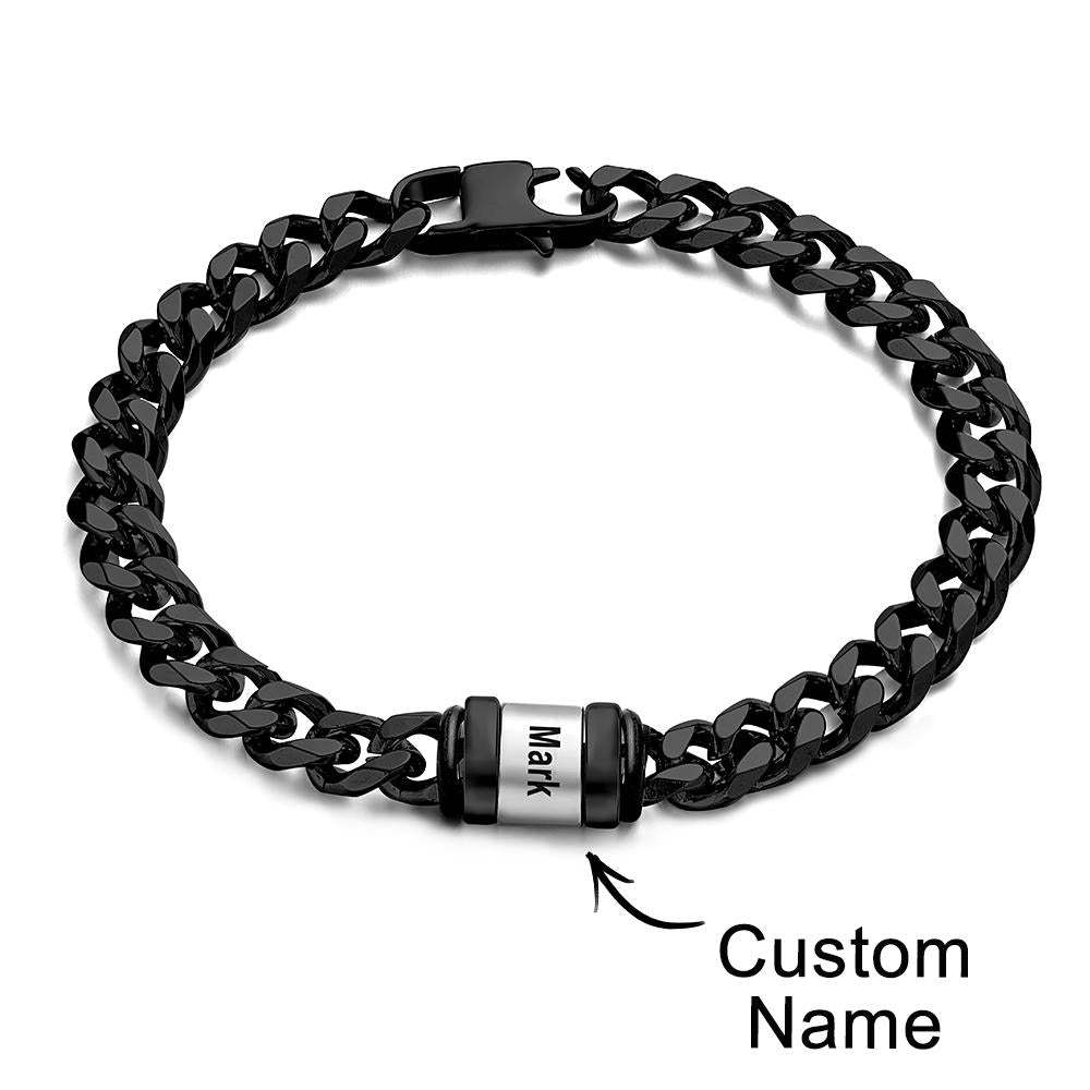 Personalized 1-6 Names Cuban Link Bracelet with Beads for Men Stainless Steel Custom Laser Engraved Jewelry - 