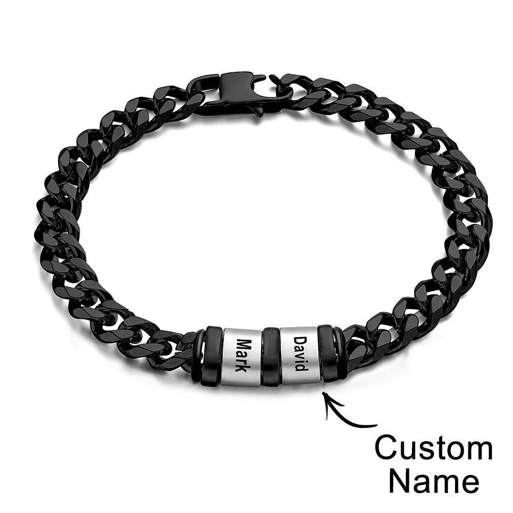 Personalized 1-6 Names Cuban Link Bracelet with Beads for Men Stainless Steel Custom Laser Engraved Jewelry - 