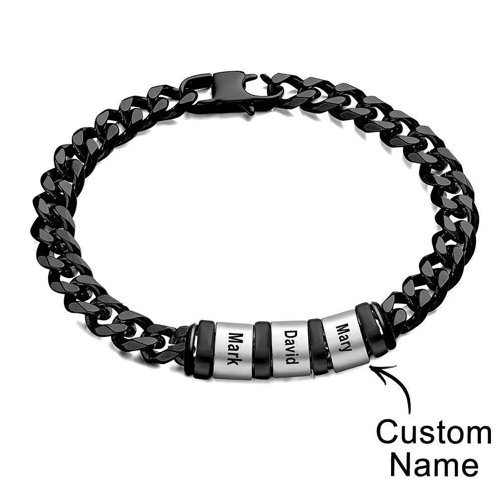 Personalized 1-6 Names Cuban Link Bracelet with Beads for Men Stainless Steel Custom Laser Engraved Jewelry - 