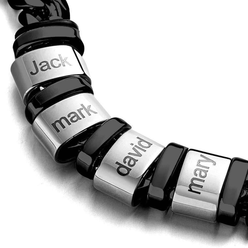 Personalized 1-6 Names Cuban Link Bracelet with Beads for Men Stainless Steel Custom Laser Engraved Jewelry - 