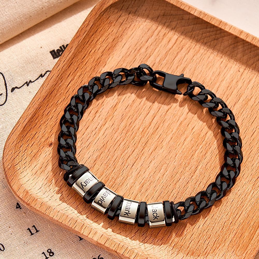 Personalized 1-6 Names Cuban Link Bracelet with Beads for Men Stainless Steel Custom Laser Engraved Jewelry - 