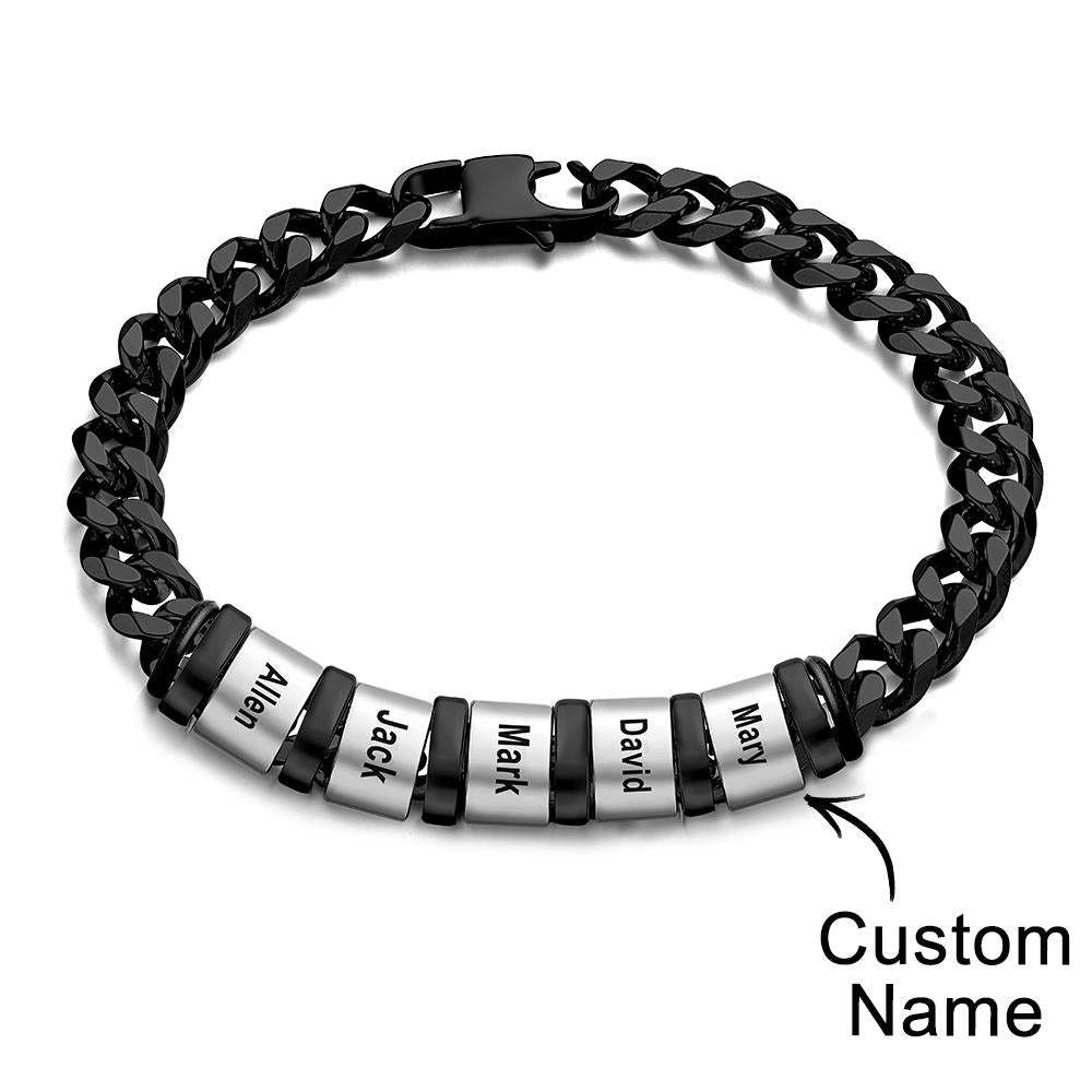 Personalized 1-6 Names Cuban Link Bracelet with Beads for Men Stainless Steel Custom Laser Engraved Jewelry - 