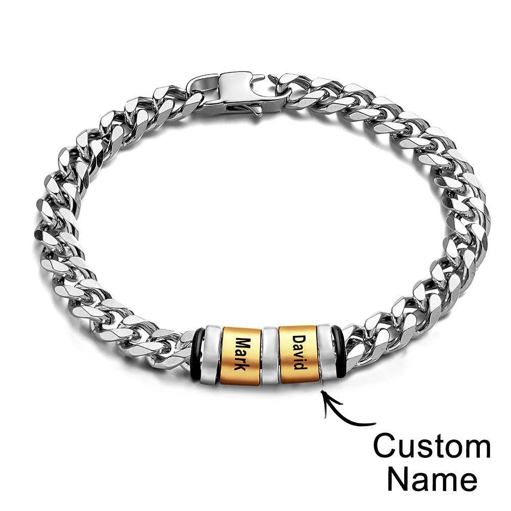 Custom Engraved Name Bracelet Women Men Silver Gold Stainless Steel Father's Day Gifts - 