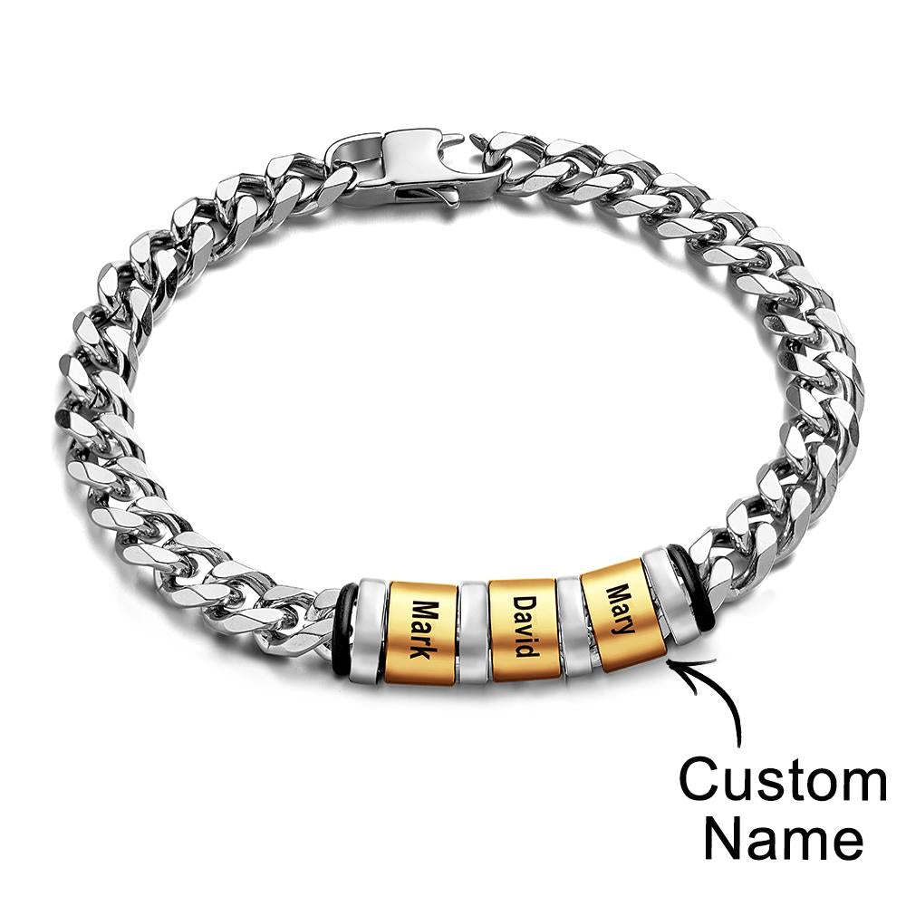 Custom Engraved Name Bracelet Women Men Silver Gold Stainless Steel Father's Day Gifts - 