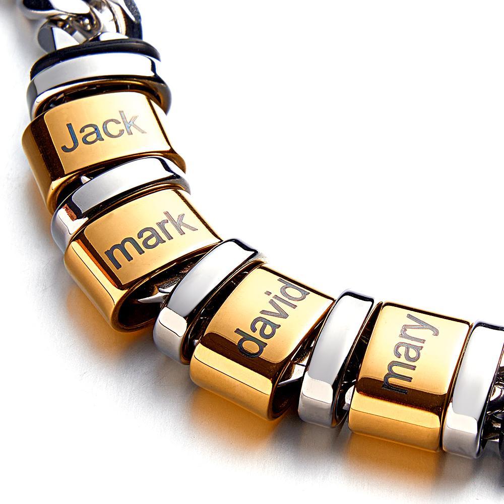 Custom Engraved Name Bracelet Women Men Silver Gold Stainless Steel Father's Day Gifts - 