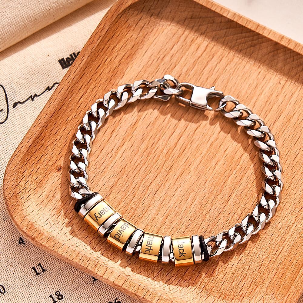 Custom Engraved Name Bracelet Women Men Silver Gold Stainless Steel Father's Day Gifts - 
