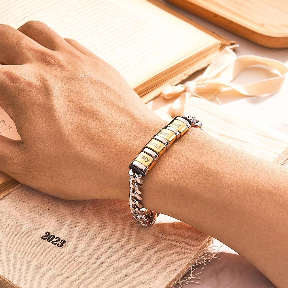 Custom Engraved Name Bracelet Women Men Silver Gold Stainless Steel Father's Day Gifts - 