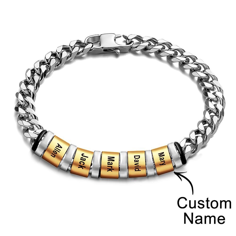 Custom Engraved Name Bracelet Women Men Silver Gold Stainless Steel Father's Day Gifts - 