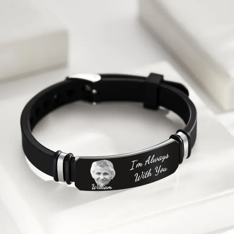 Custom Photo Memorial Bracelet Engraved Men's Bracelet In Memory of Father Gifts - 