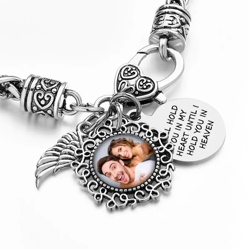Personalized Photo Memorial Bracelet Gifts Remembrance I'll Hold You In My Heart Angel Wing Jewelry - 