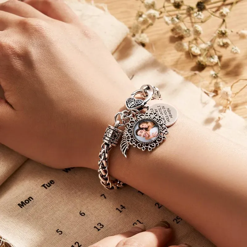 Personalized Photo Memorial Bracelet Gifts Remembrance I'll Hold You In My Heart Angel Wing Jewelry - 