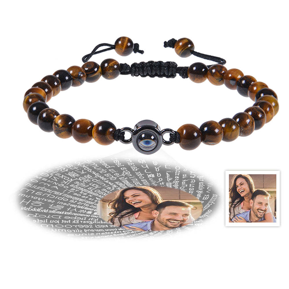 Custom Photo Projection Bracelet I Love You 100 Languages Men's Bracelet Gift for Boyfriend Husband Dad - 