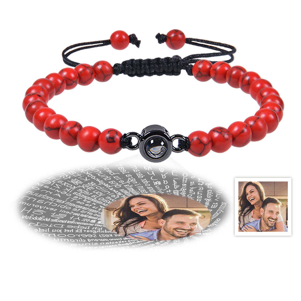 Custom Photo Projection Bracelet I Love You 100 Languages Men's Bracelet Gift for Boyfriend Husband Dad - 