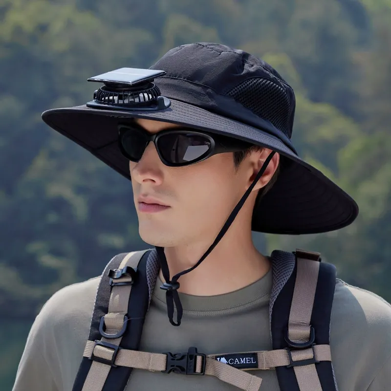 Wide Brim Solar Fan Outdoor Fishing Hat-Solar & USB Charging, Sunscreen Sun Hat with Fan, Solar Fan Hat Upf50+