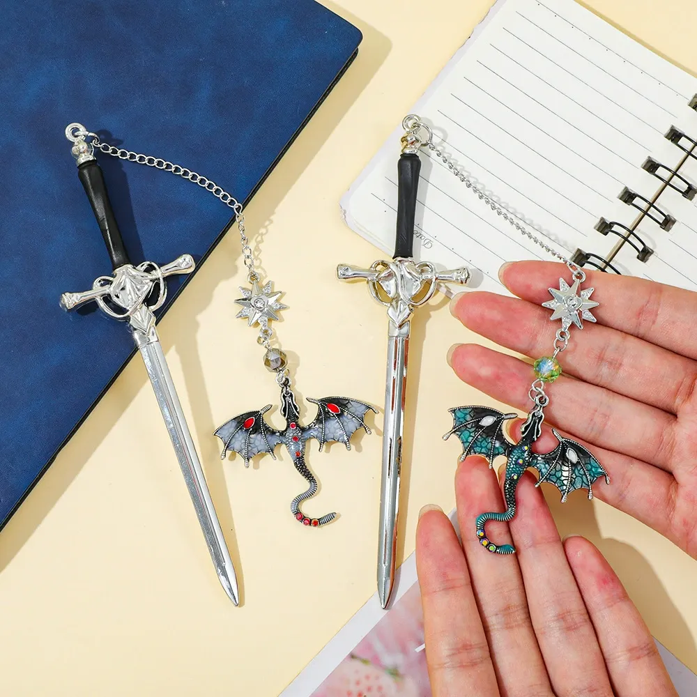 Personalized Dragon Sword Bookmark – Custom Name Fantasy Winged Dragon Metal Charm Gift for Book Lovers -