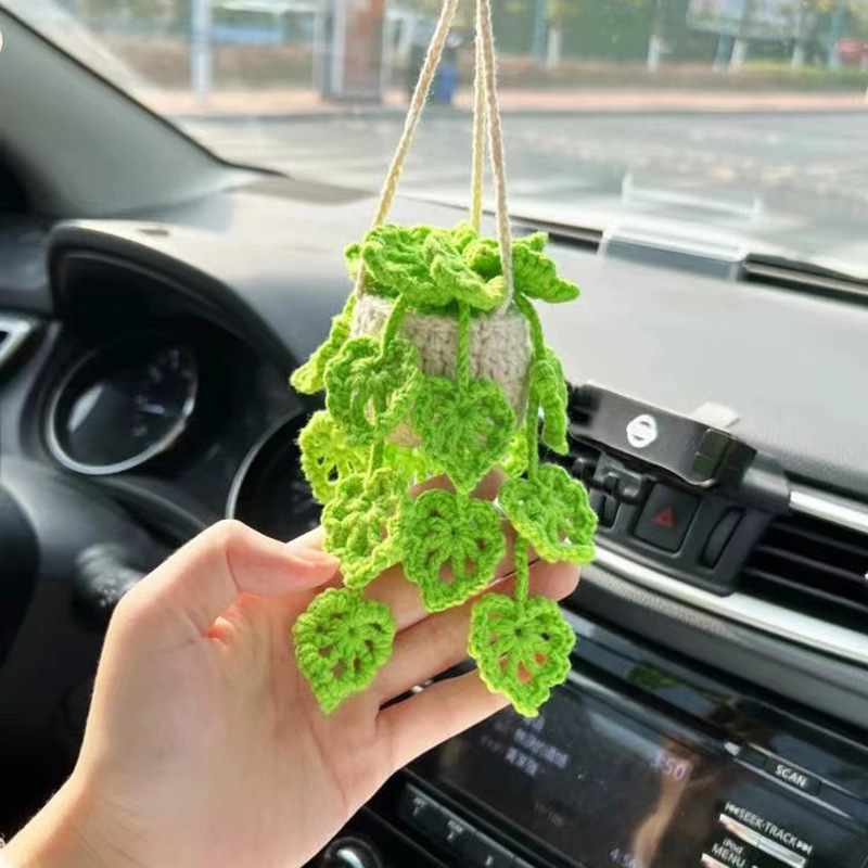 Crochet String of Pearls Plant Car Hanging, Crochet Plant Car Diffuser Hanging, Car Accessories for Women, Cute Car Decor, Plant Lover Gift - 