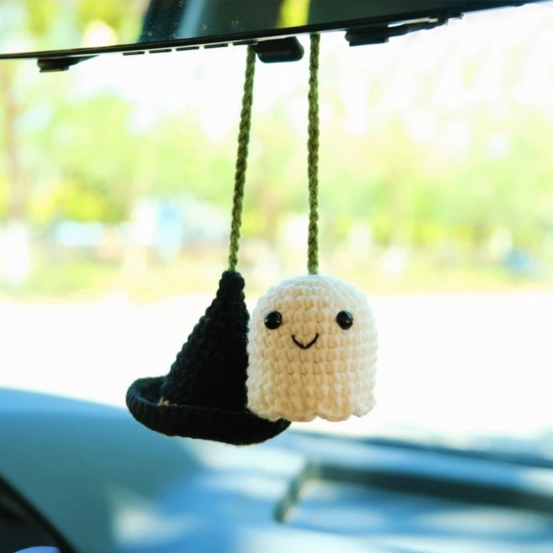 Crochet Bat Car Charm: Halloween Rearview Mirror Decoration - 