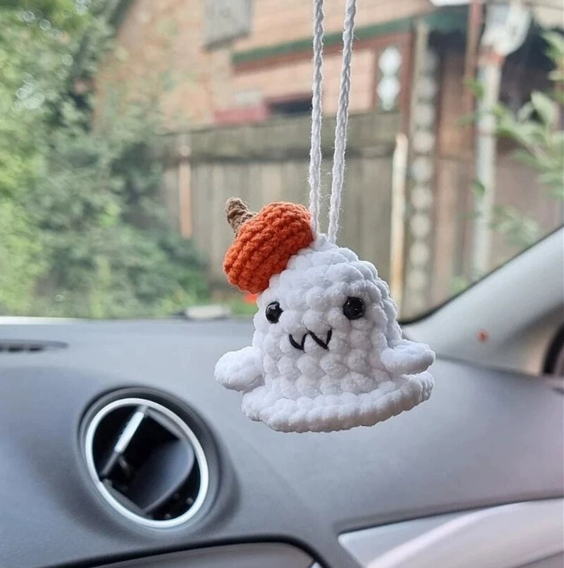 Crochet Bat Car Charm: Halloween Rearview Mirror Decoration - 