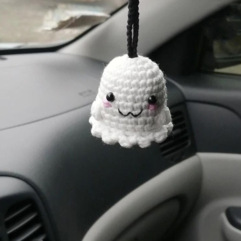 Crochet Bat Car Charm: Halloween Rearview Mirror Decoration - 