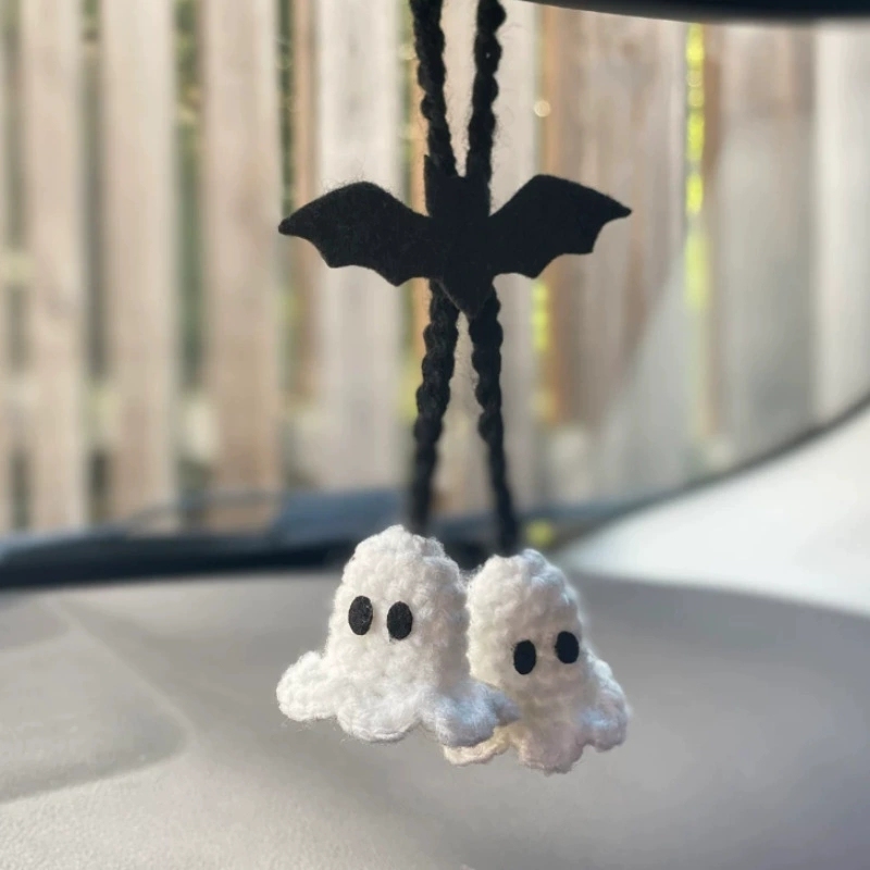 Crochet Bat Car Charm: Halloween Rearview Mirror Decoration - 