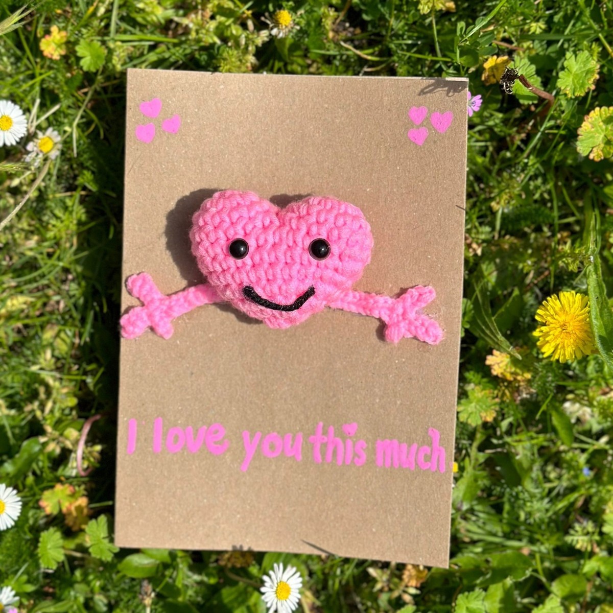I Love You This Much Handmade Crochet Greeting Card 3D Knitted Card - 