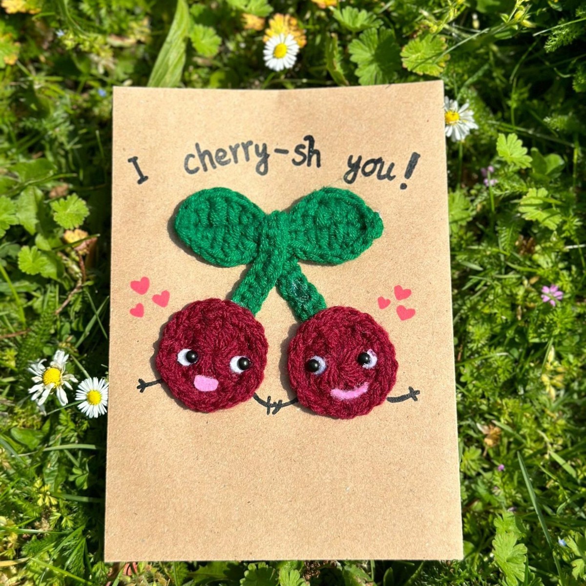 I Cherry-Sh You Handmade Crochet Greeting Card 3D Knitted Card - 