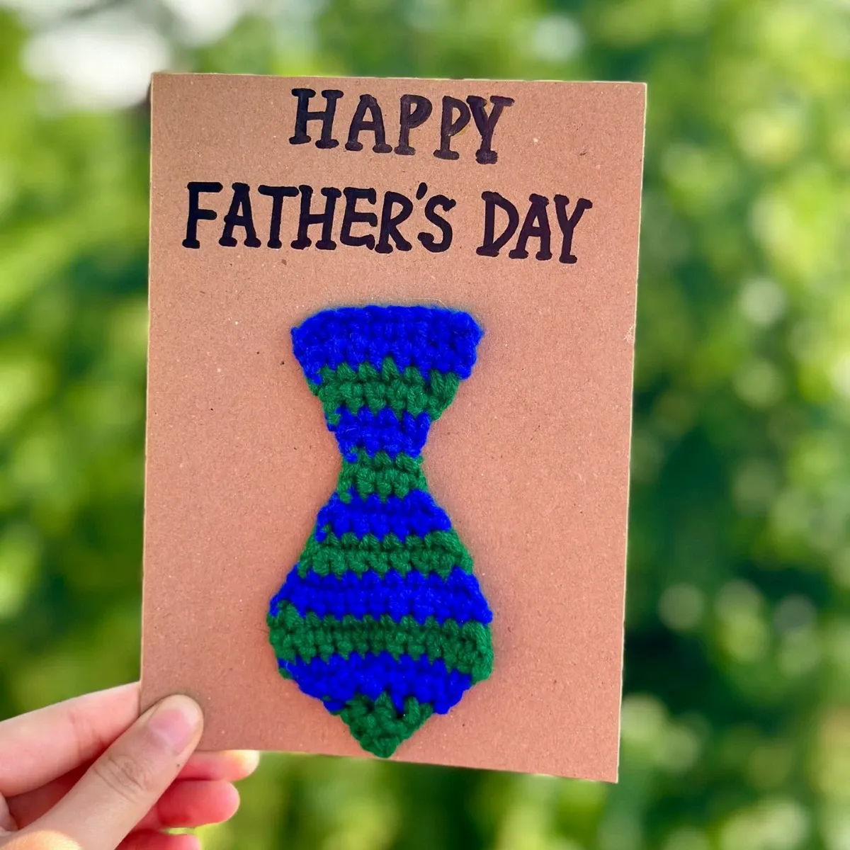 HAPPY FATHER'S DAY Blue Tie Greeting Card Handmade Crochet Greeting Card 3D Knitted Card - 
