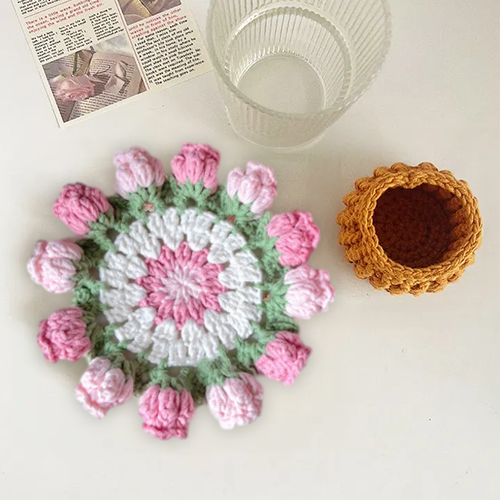 Handmade Crochet Lily of the Valley Coaster Set with Transformable Floral Design Eco-Friendly Home Decor Unique Gift for Mom