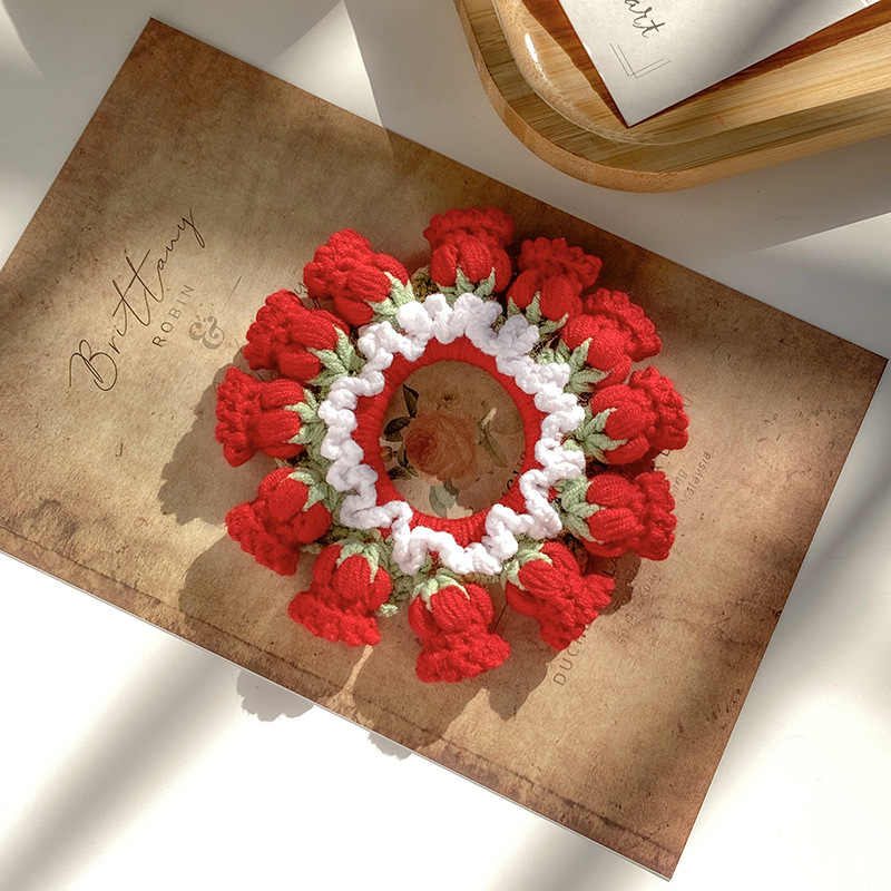 Mother's Day Gifts Hand-Woven Lily Of The Valley Wool Large Intestine Hair Ring High Elastic Ponytail Hair Ring