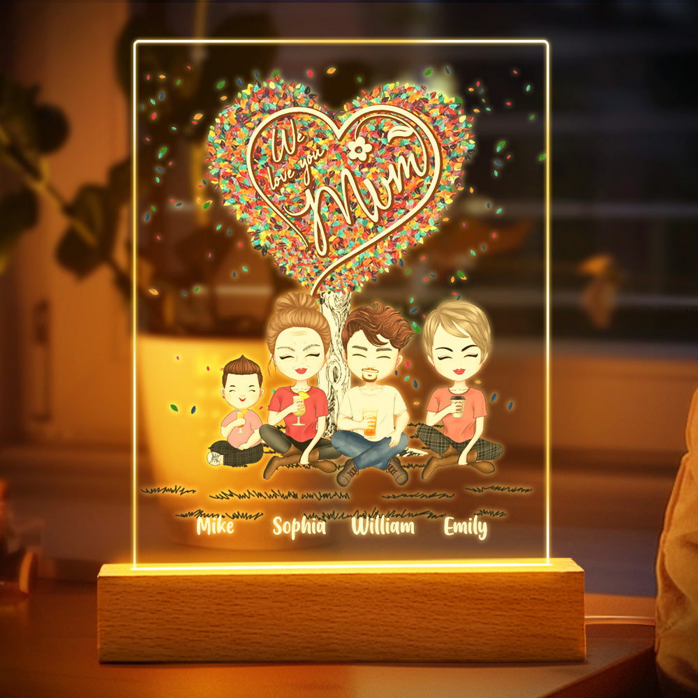 Custom Clip Art Personalized Mother and Kids Cartoon Plaque Lamp Mother's Day Gifts