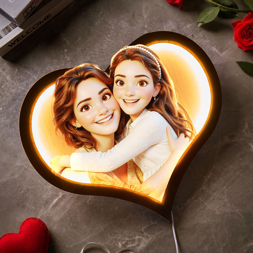 Mother's Day Gifts Personalised Heart Photo Cartoon Portrait Frame with LED