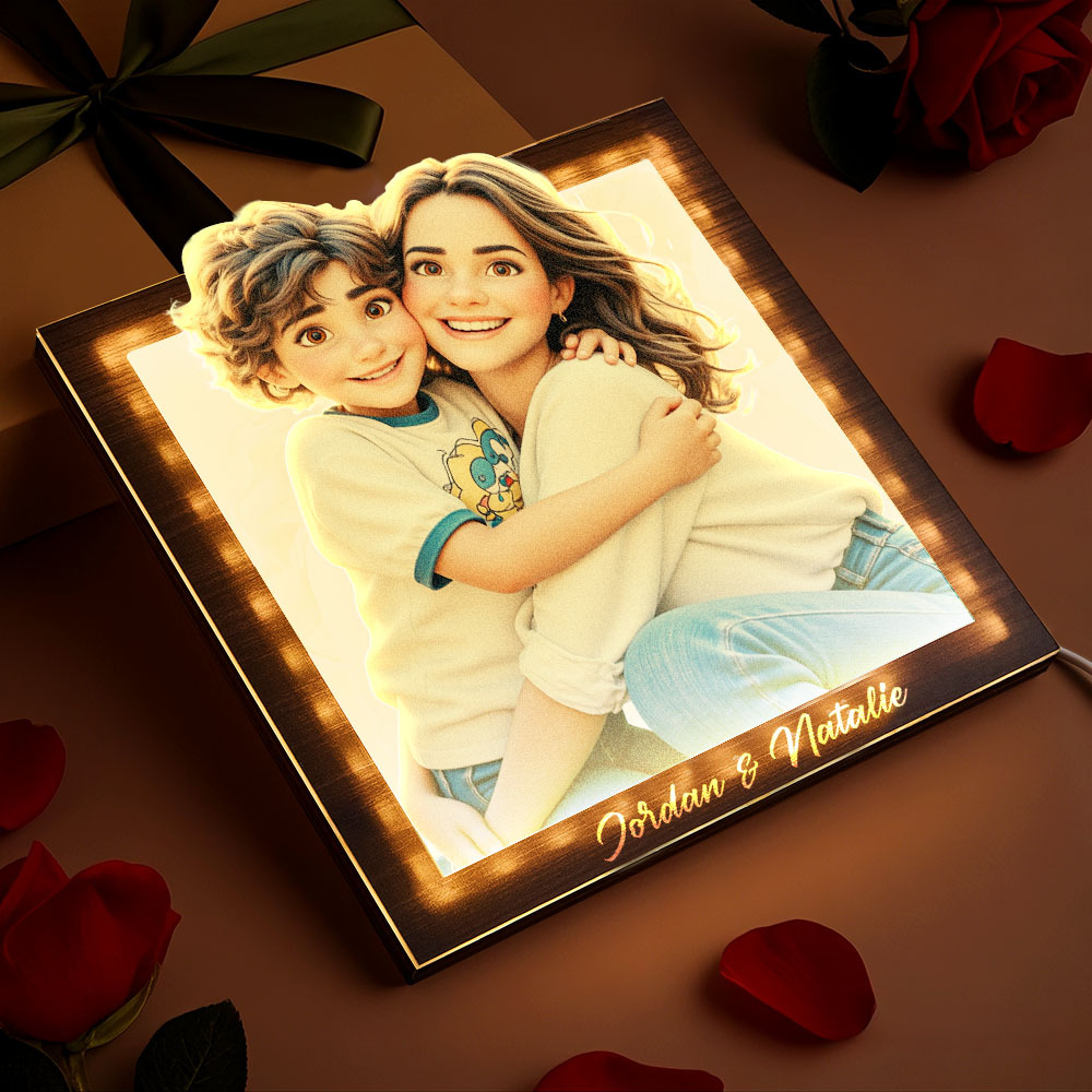 Mother's Day Gifts Custom Cartoon Photo Square Warm Light Photo Frame Lamp