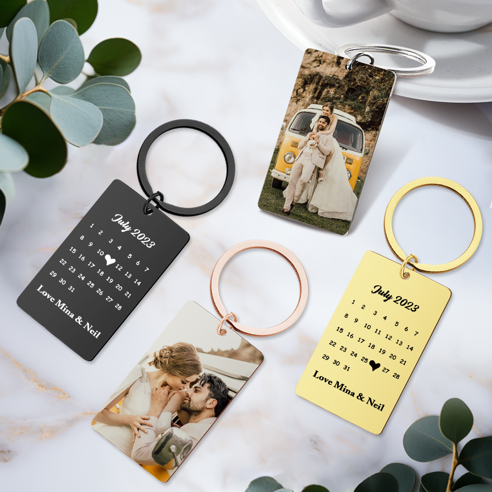 Anniversary Gift Custom Photo Keychain Personalized Calendar Keychain Save the Date Calendar Gift - myphotowalletau