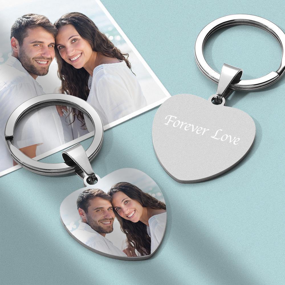 Personalized Photo Heart Shape Keychain With Engraved Stainless Steel - MyPhotoWalletAU