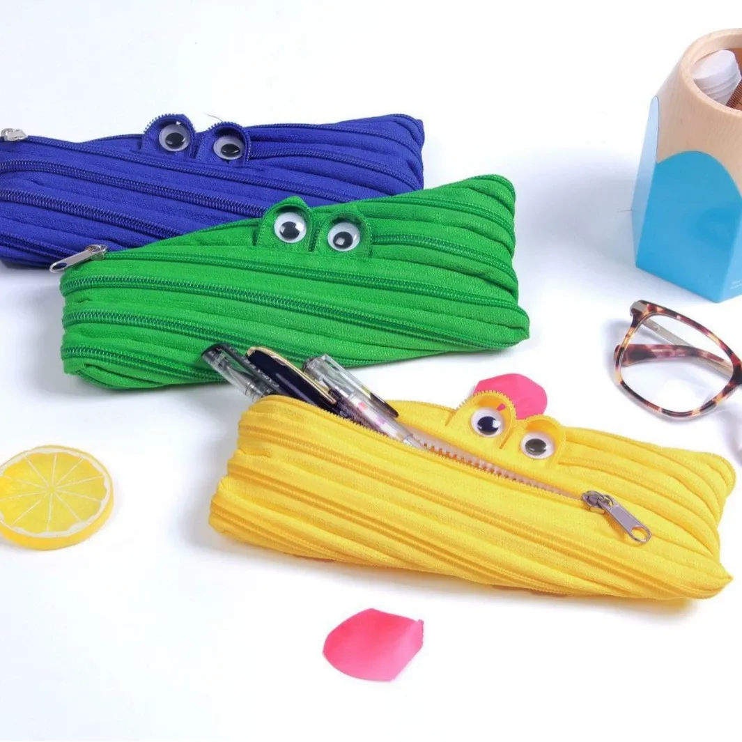 Cute Monster Zipper Pencil Case Funny Creative Student Pen Pouch - 