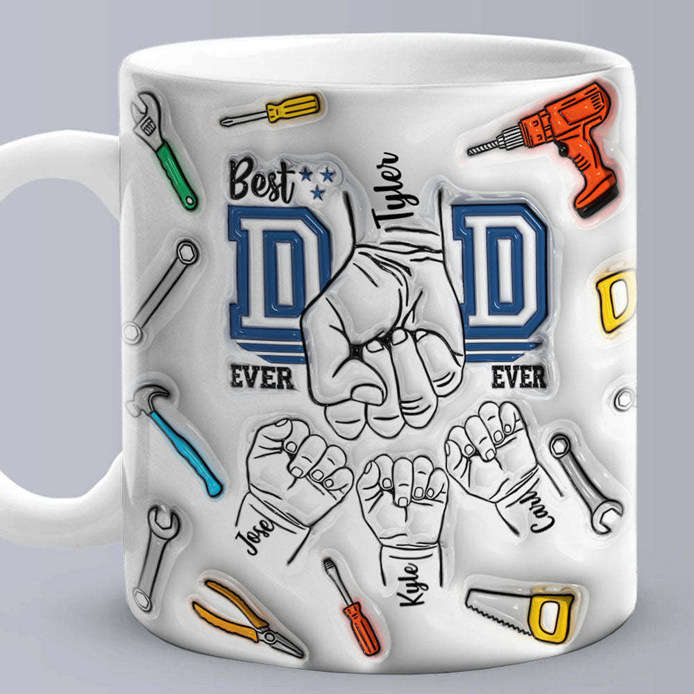 Best Dad Ever Father's Day Gifts Custom 1-6 Kids Personalized Names 3D Inflated Effect Printed Mug