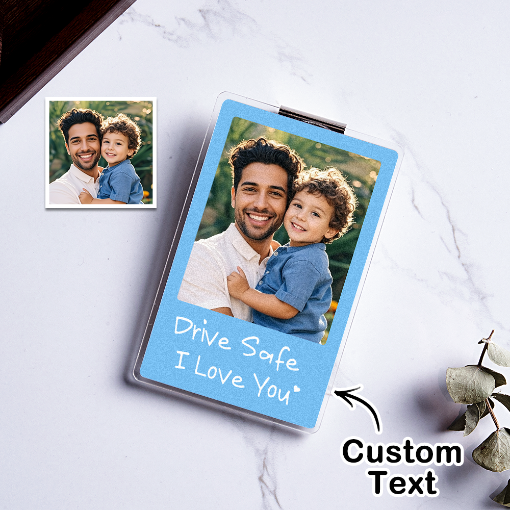 Car Visor Clip with Your Photo - Custom Visor Clip Drive Safe I love you Design - Car Accessories Gifts - 